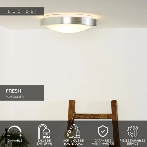 Lucide FRESH - Plafonnier Salle de bains - Ø 35 cm - 2xE27 - IP44 - Chrome Dépoli - USP